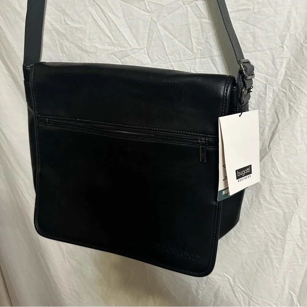 Bugatti Black Leather Messenger Bag